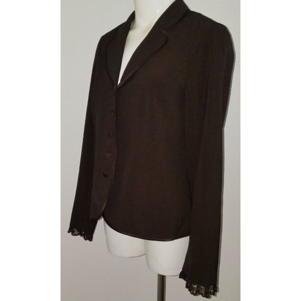 Motherhood Maternity Brown Blazer Jacket Size Small Career Pink Lined Lace Wrist - Picture 4 of 8